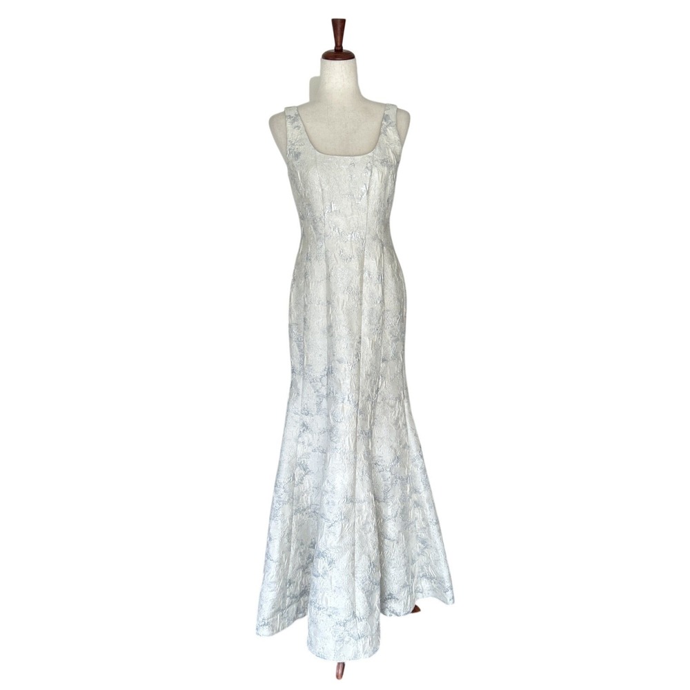 Aidan by Aidan Mattox Dress Size 6 Silver Formal Brocade Gown Fluted Mermaid